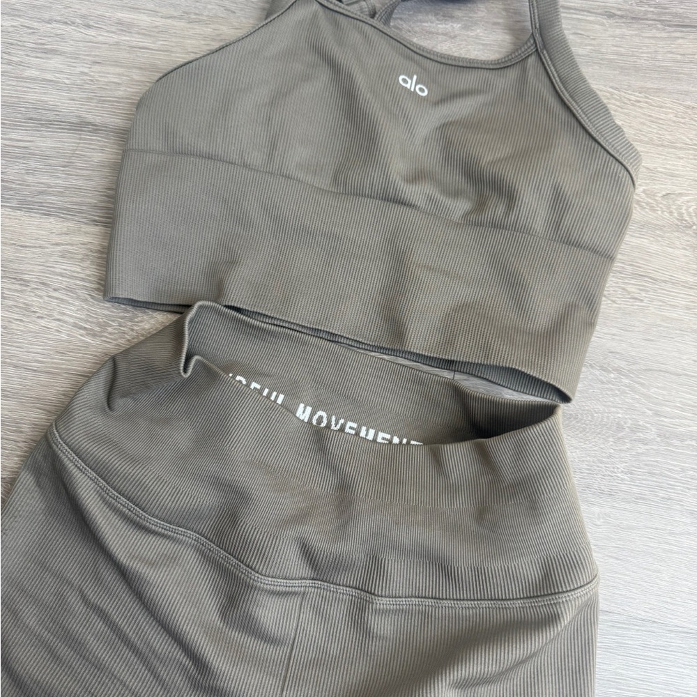 ALO Yoga Olive Green Ribbed Set